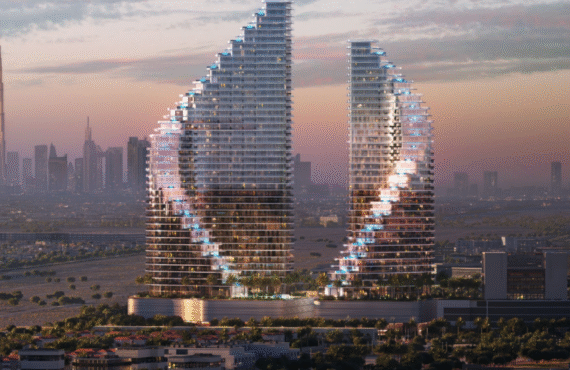 Modern twin-tower design of Binghatti Flare in JVT Dubai