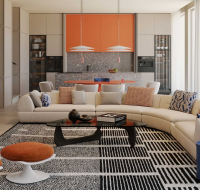 Modern kitchen with built-in appliances and sleek finishes