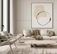 Spacious living room with stylish sofa and contemporary decor