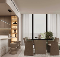 Modern glass façade overlooking the iconic Burj Khalifa in MBR City