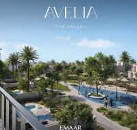 View from a villa balcony at Avelia at The Valley by Emaar Properties, overlooking the community park and outdoor gym.