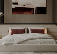 A luxurious master bedroom with sophisticated decor, designed for comfort and tranquility.