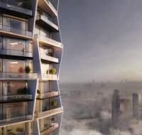 Outdoor terrace overlooking Jumeirah Village Circle.