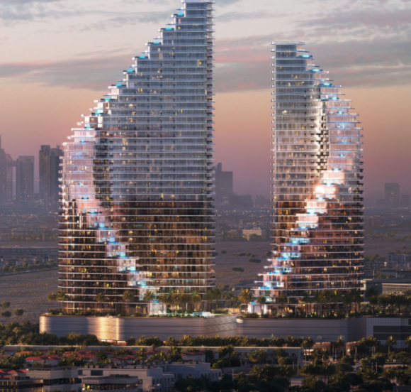 Modern twin-tower design of Binghatti Flare in JVT Dubai
