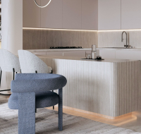 Elegant contemporary interior featuring soft lighting, designer furniture, and clean lines