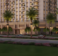 Modern residential tower with glass facade in Town Square Dubai