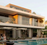 Modern villa exterior at Chevalia Estate 2 with a private pool and outdoor lounge area.