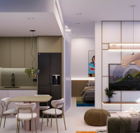 Open dining space with stylish décor and light tones