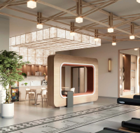 state-of-the-art gymnasium with modern equipment and floor-to-ceiling windows