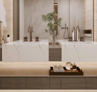 Contemporary bathroom interior with soft under-cabinet lighting and a large walk-in shower area.