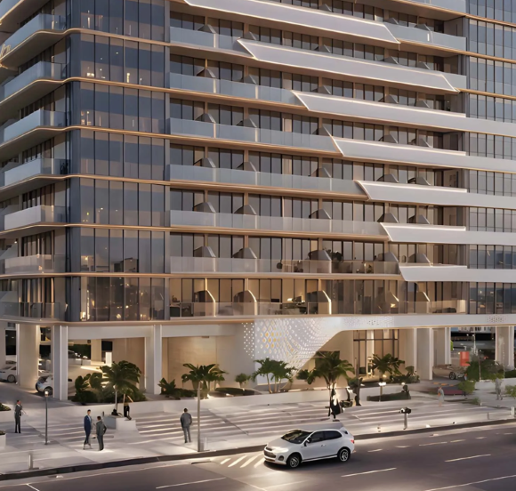 Main facade of Floarea Oasis residential building in Dubailand