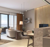 Modern open-plan living and dining area with large windows and scenic views