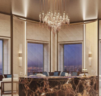 A serene indoor wellness area with a Japanese-inspired design, featuring bamboo plants, stone accents, and a meditation space.