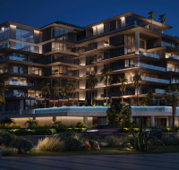 Serene landscaped garden area within the beachfront community