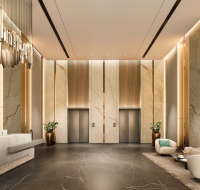 Lobby entrance with contemporary decor and seating area