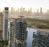 Vertical amenity park levels of The Edit at d3, showing gyms, basketball courts, and the running track overlooking the city.