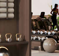 Fully equipped gym with treadmills and free weights