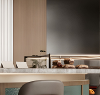 Elegant café counter at V-SUITES with pastries on display