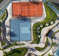 Tropical-inspired facade with natural elements and spacious outdoor areas