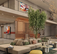 Welcoming residential entrance lobby with lounge-style waiting area