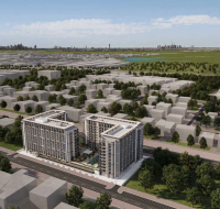 Aerial view of Windsor House buildings with greenery