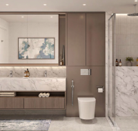 Modern washroom with glass shower and sleek fittings