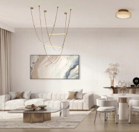 Spacious bedroom with modern furniture and large windows